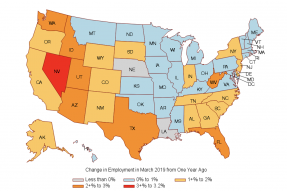 Color-coded map of the United States