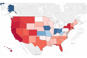 Color-coded map of the United States