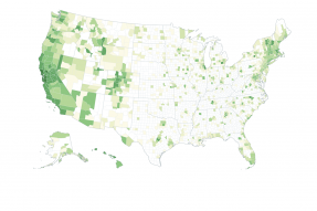 Color-coded map of the United States