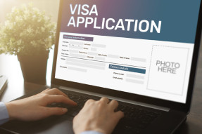 Person filling out a visa application on a laptop