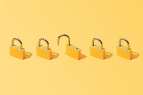 Five Yellow Padlocks On Yellow Background Create Summer 2023