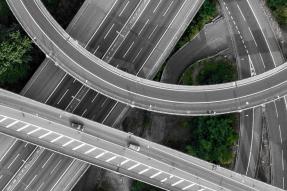 Aerial view of highway overpass