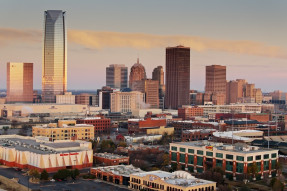 Bricktown and Central Business District at Sunrise in Oklahoma City