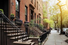 Brownstones with lens flare