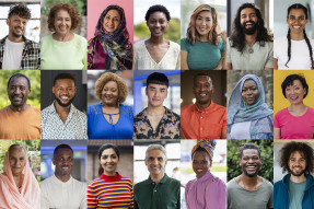 Multi-ethnic collage of headshots