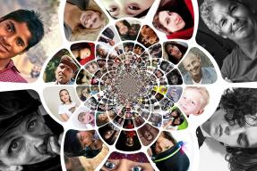 A kaleidoscope showing faces from around the world