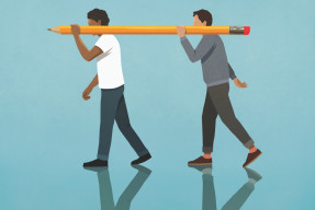 Illustration: men carrying large pencil