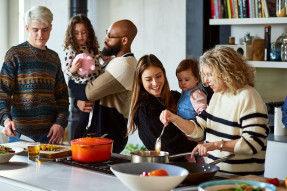 Family gathered in the kitchen