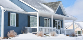 A suburban home on a sunny winter day