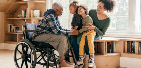 Grandmother, grandchildren and mother having a conversation