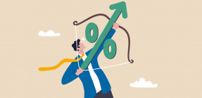 Illustration of person with bow and arrow and percent symbol