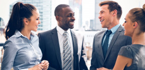 Businesspeople having a discussion outdoors