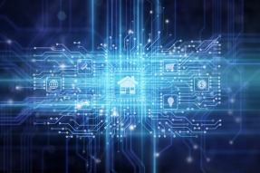 Illustration of circuit board concept with a house in the center