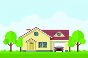 Illustration of a yellow house and red car