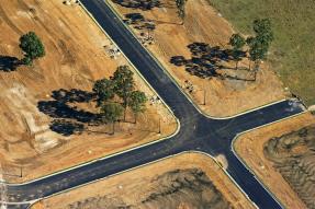 Intersection in an empty housing development lot