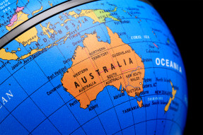 Map of Australia on a globe