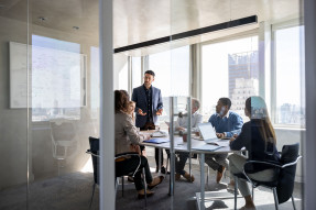 Meeting in an office conference room