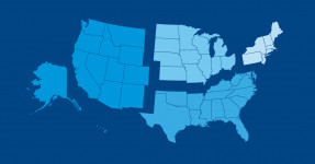 Map of the U.S. divided into four regions