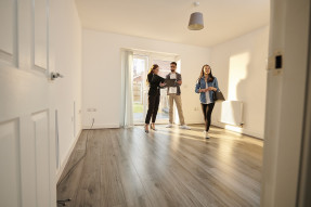 Real estate agent showing home to mixed race couple