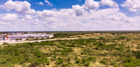 Undeveloped land near a large building in Texas