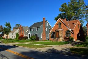 Row of older homes in a residential neighborhood