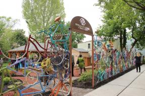 Entrance to the Boys and Girls Club in Mercer County NJ with bycicles decorating the fence