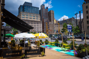 A parklet in Hudson Square, NYC