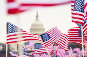 U.S. Capitol with small flags at Presidential inauguration