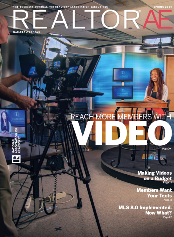 Image of the Spring issue of REALTOR® AE magazine 2020 as seen in a tv/video studio