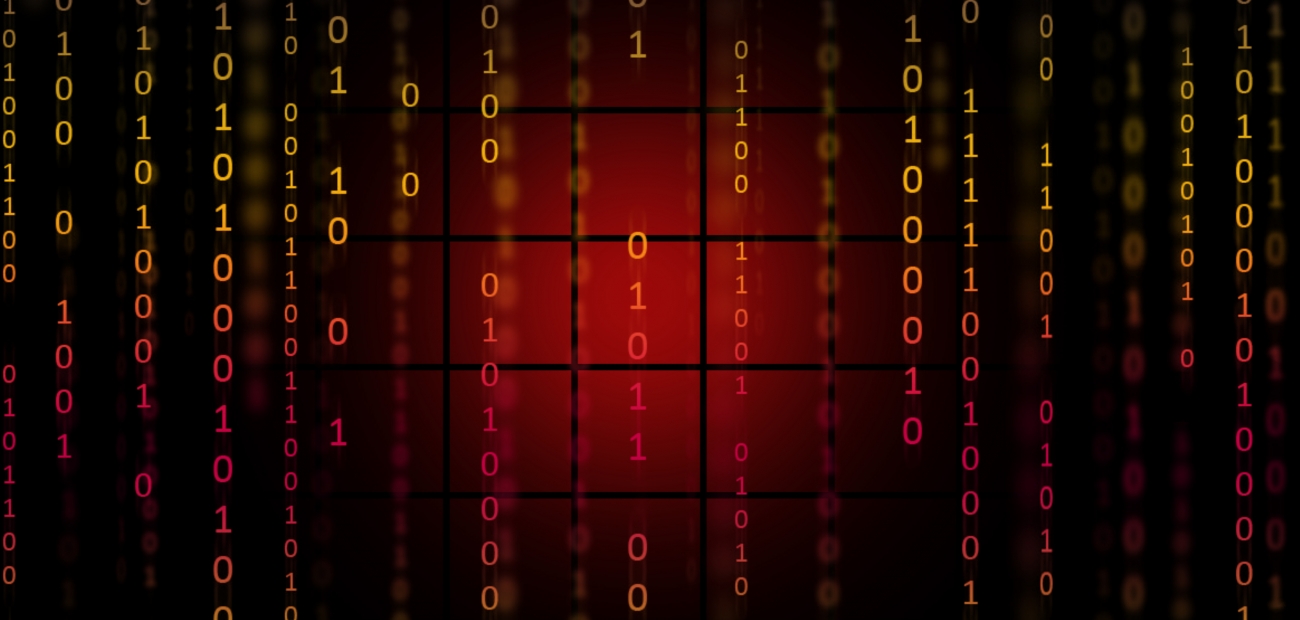 red binary code background matrix style