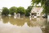 Flooded neighbohood streets in a Midwest town