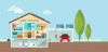 Illustration of green home with EV car